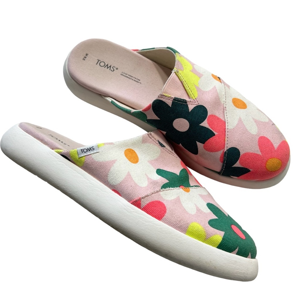 Toms Alpargata Mallow mule floral slide sandals women 9.5 bright bold